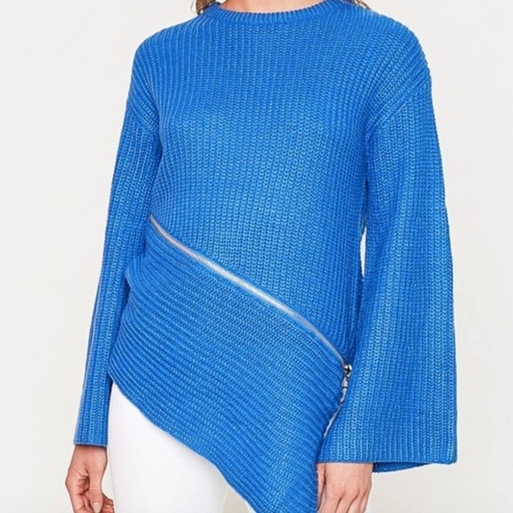 NWT Blue Asymmetrical Zipper Sweater Size M by Hayden LA Was $48 - Picture 5 of 8